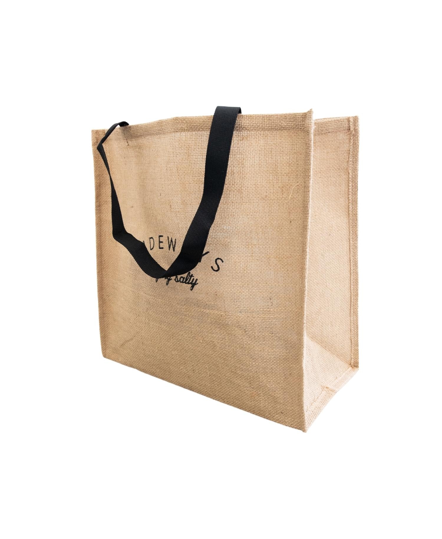Sideways Hessian Jute tote shopping or beach bag