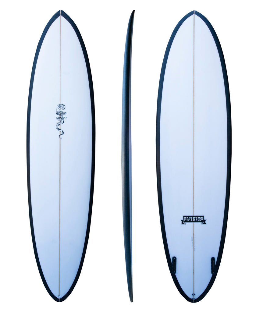 Round tail deals twin fin surfboard